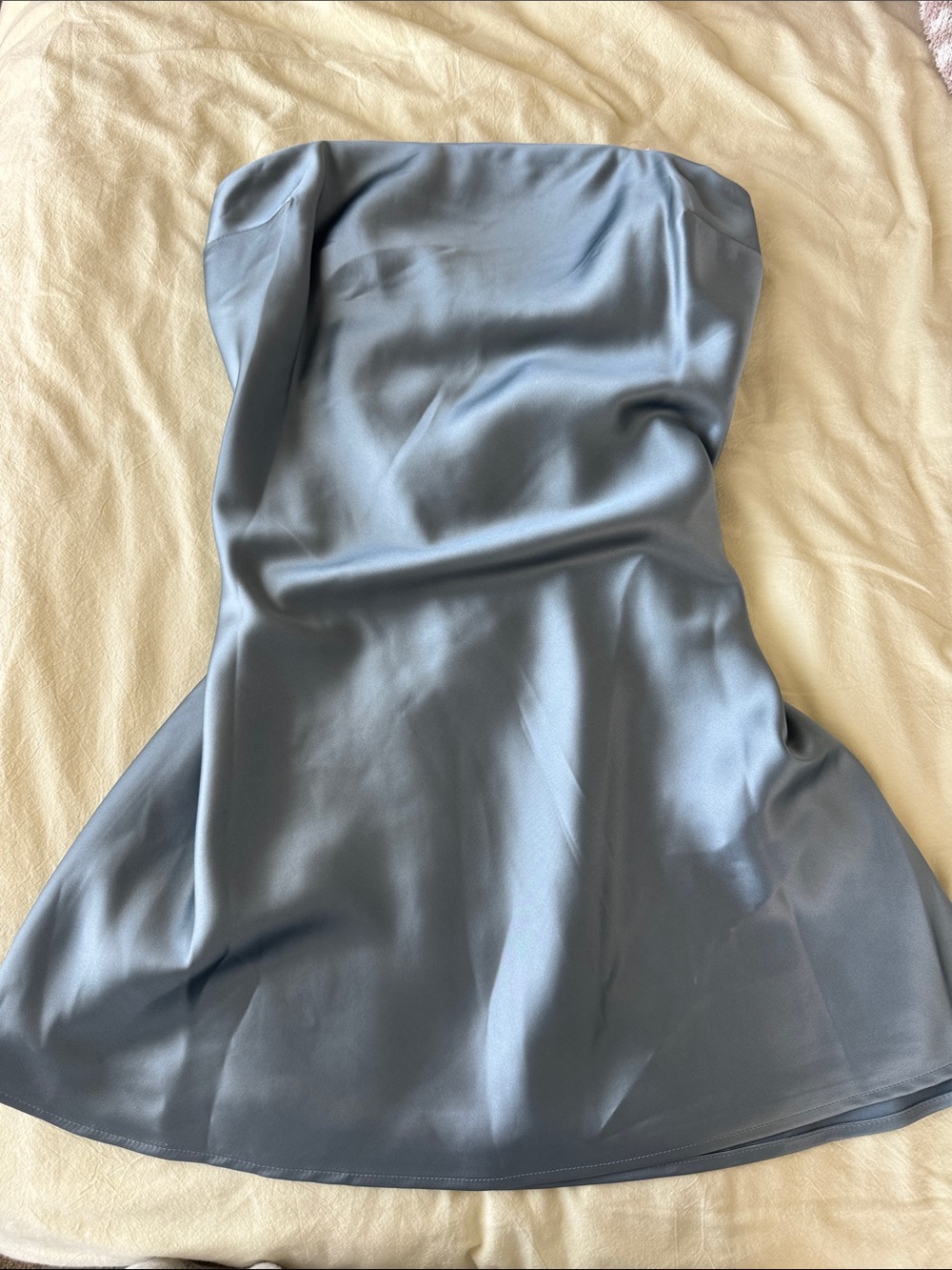 wild fable Strapless Satin Dress in Dusty Blue